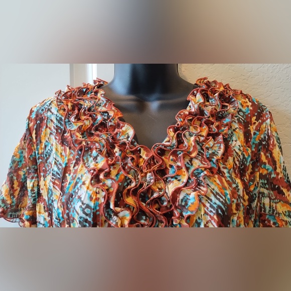 Notations Women’s multicolor Ruffle Tunic V Neck Flutter Sleeve Top XL - Picture 2 of 10